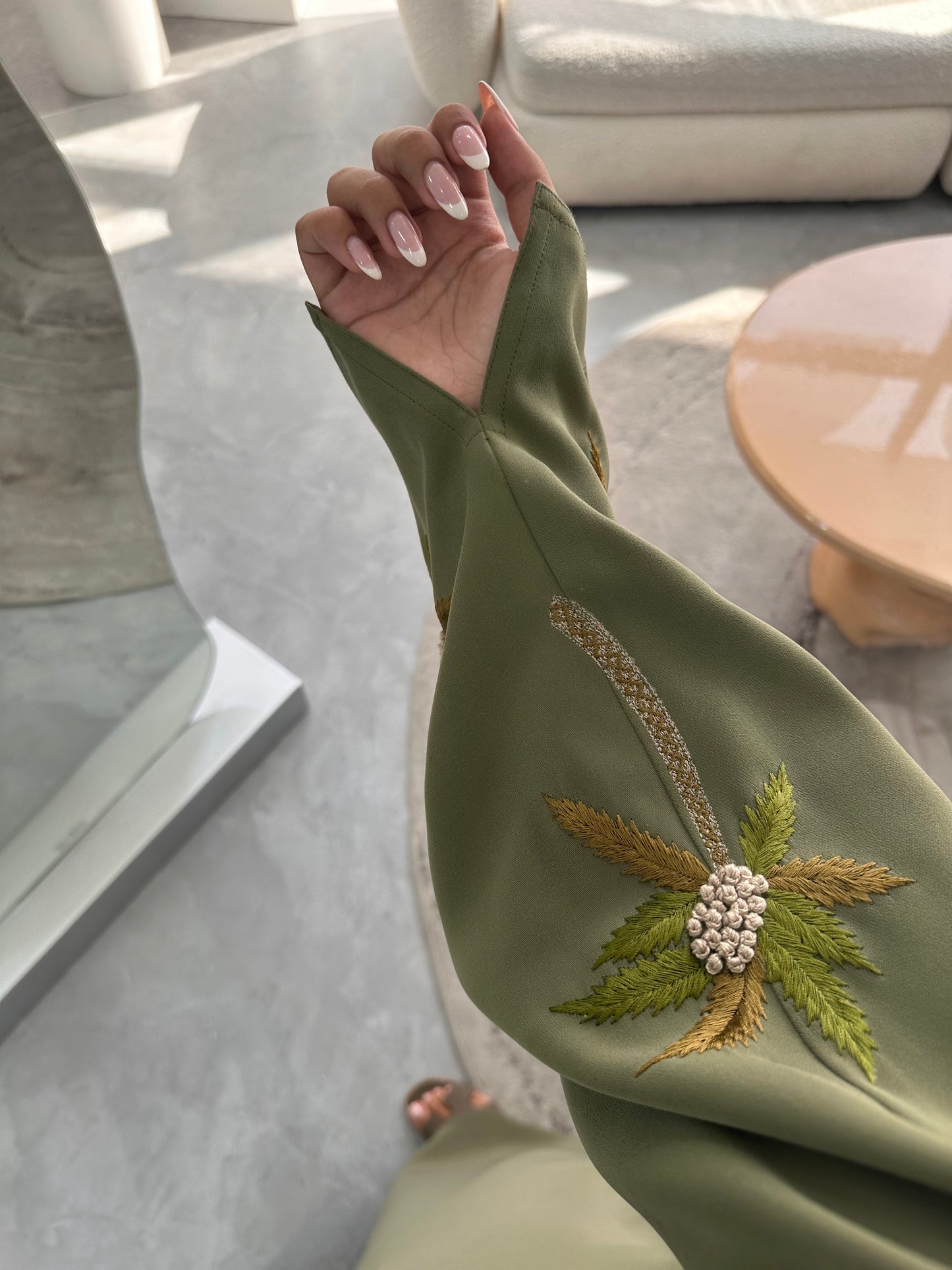 Cream Green Blazer with Palm Trees Embroidery