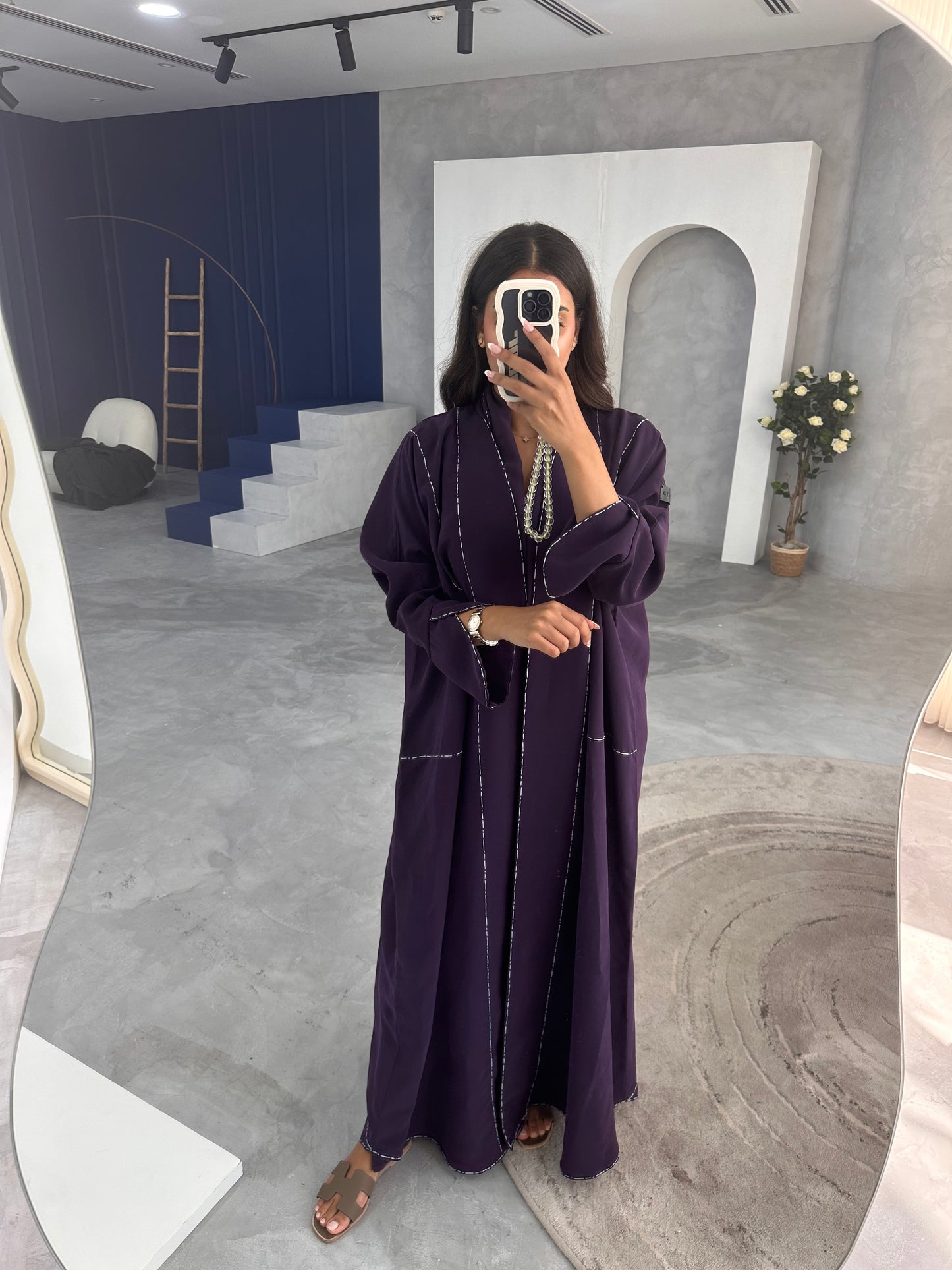 Purple Abaya with Blue Binding details