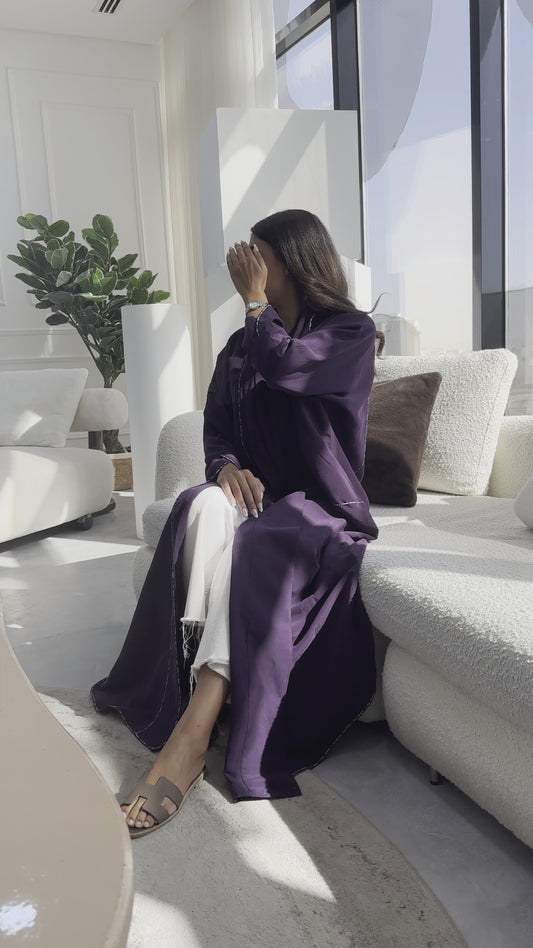 Purple Abaya with Blue Binding details